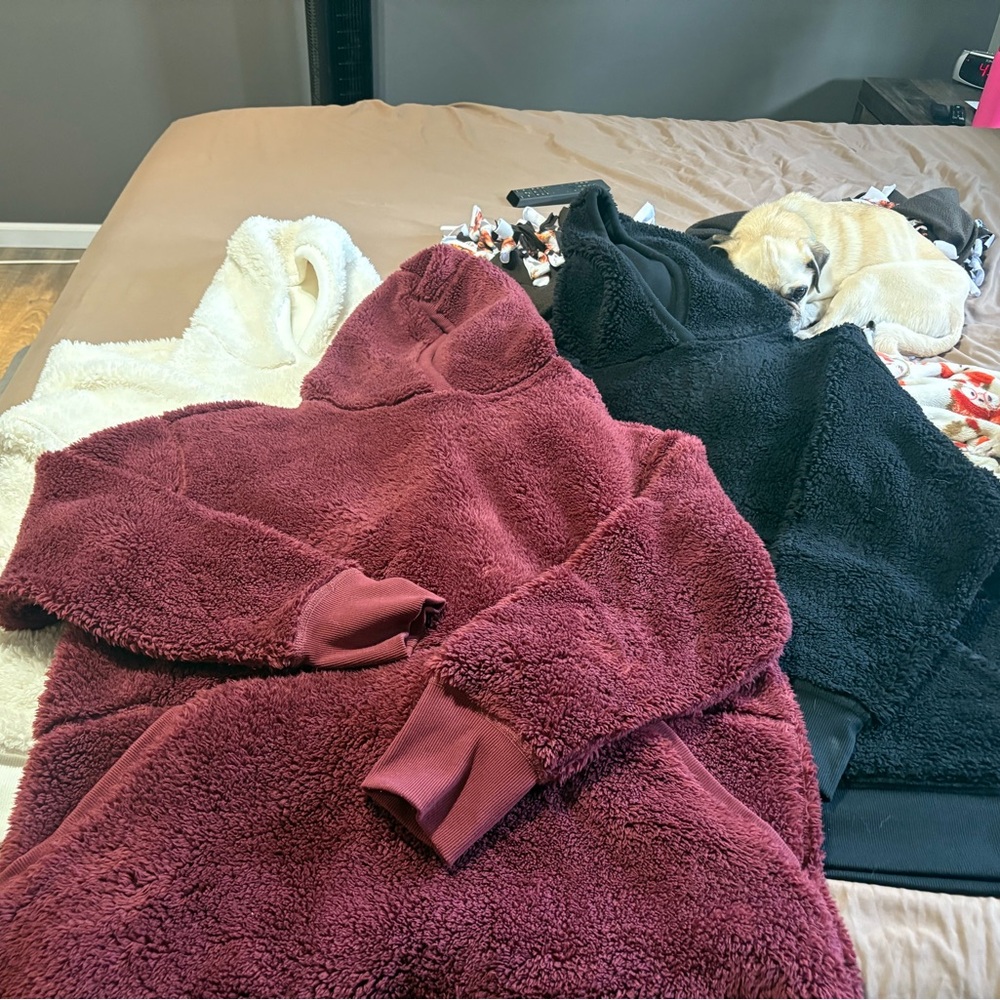 Cozy Burgundy and Black Sherpa Hoodies- Athleta